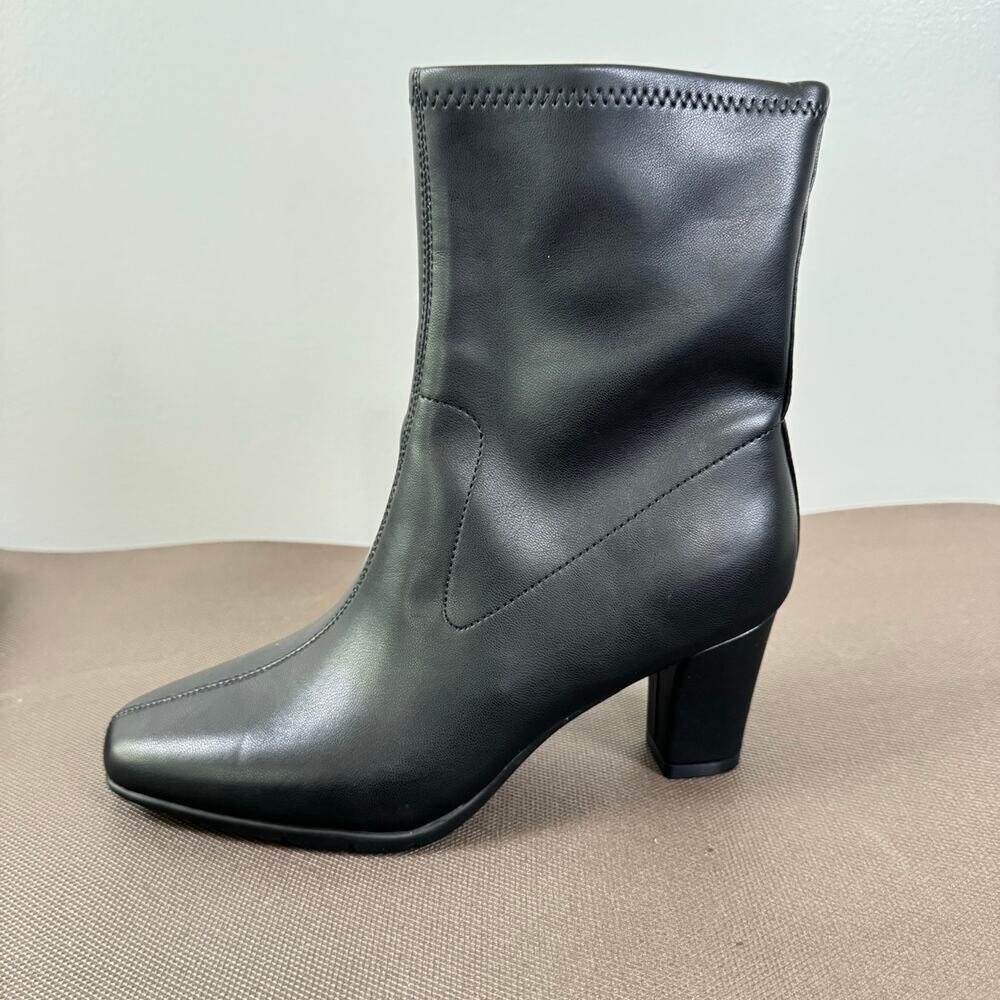 NEW AEROSOLES Cinnamon Ankle Boots Size 6.5M Black Block Heels Pull On Comfy